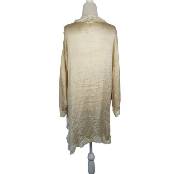 Mary Green Cream Silk Lace Trim Draped Kimono Robe - Picture 4 of 8